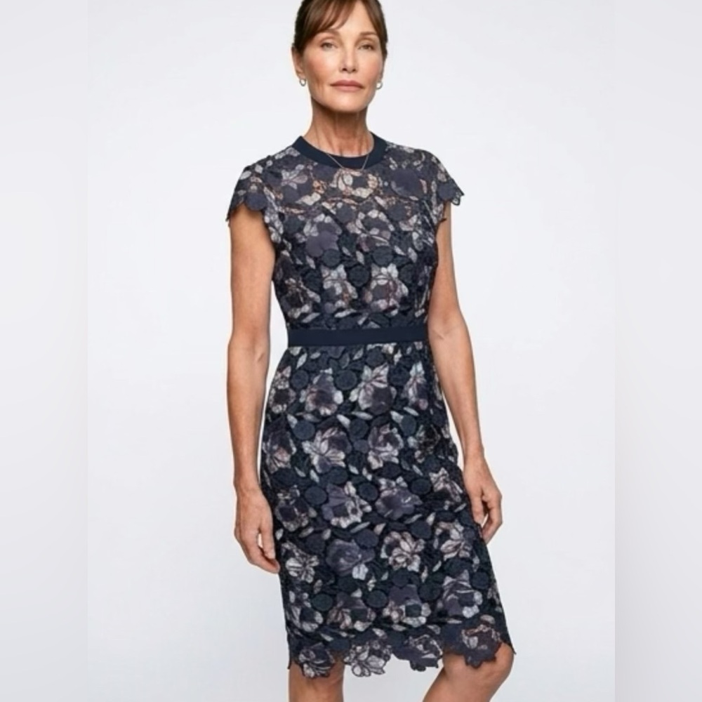 ANTONIO MELANI Navy Floral Lace Midi Dress Size 8